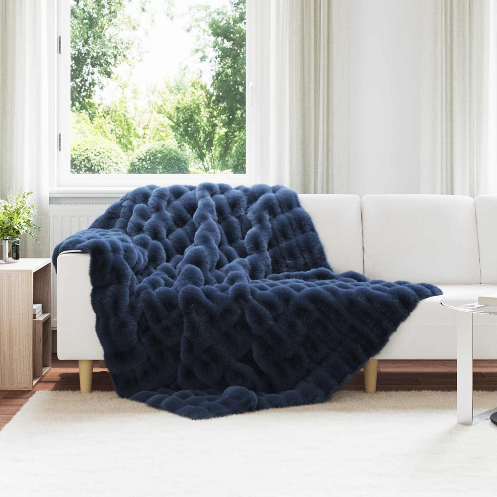 Vidaxl neppels konijnenbont deken olite marineblauw 150 x 220 cm