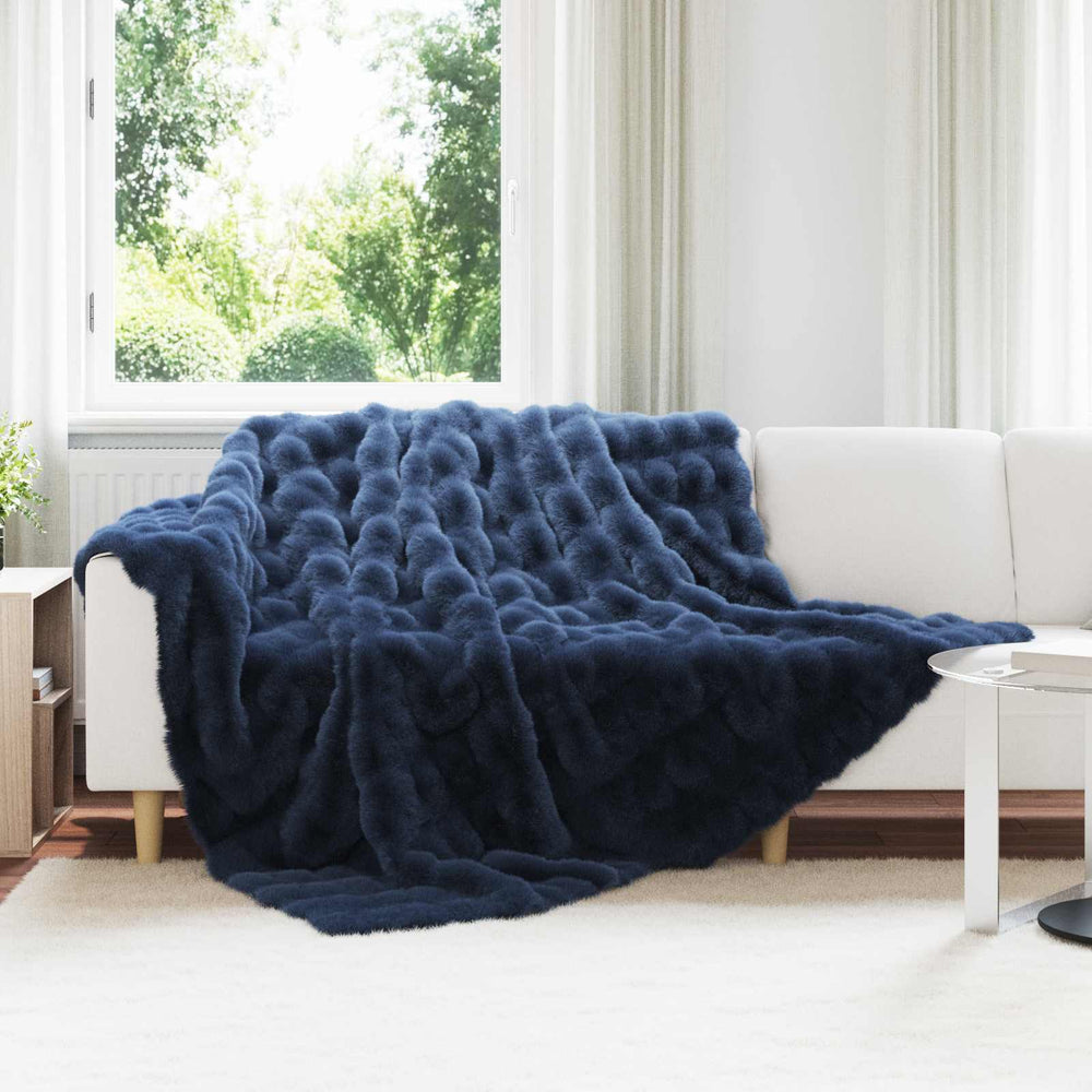 Vidaxl neppels konijnenbont deken olite marineblauw 240 x 270 cm