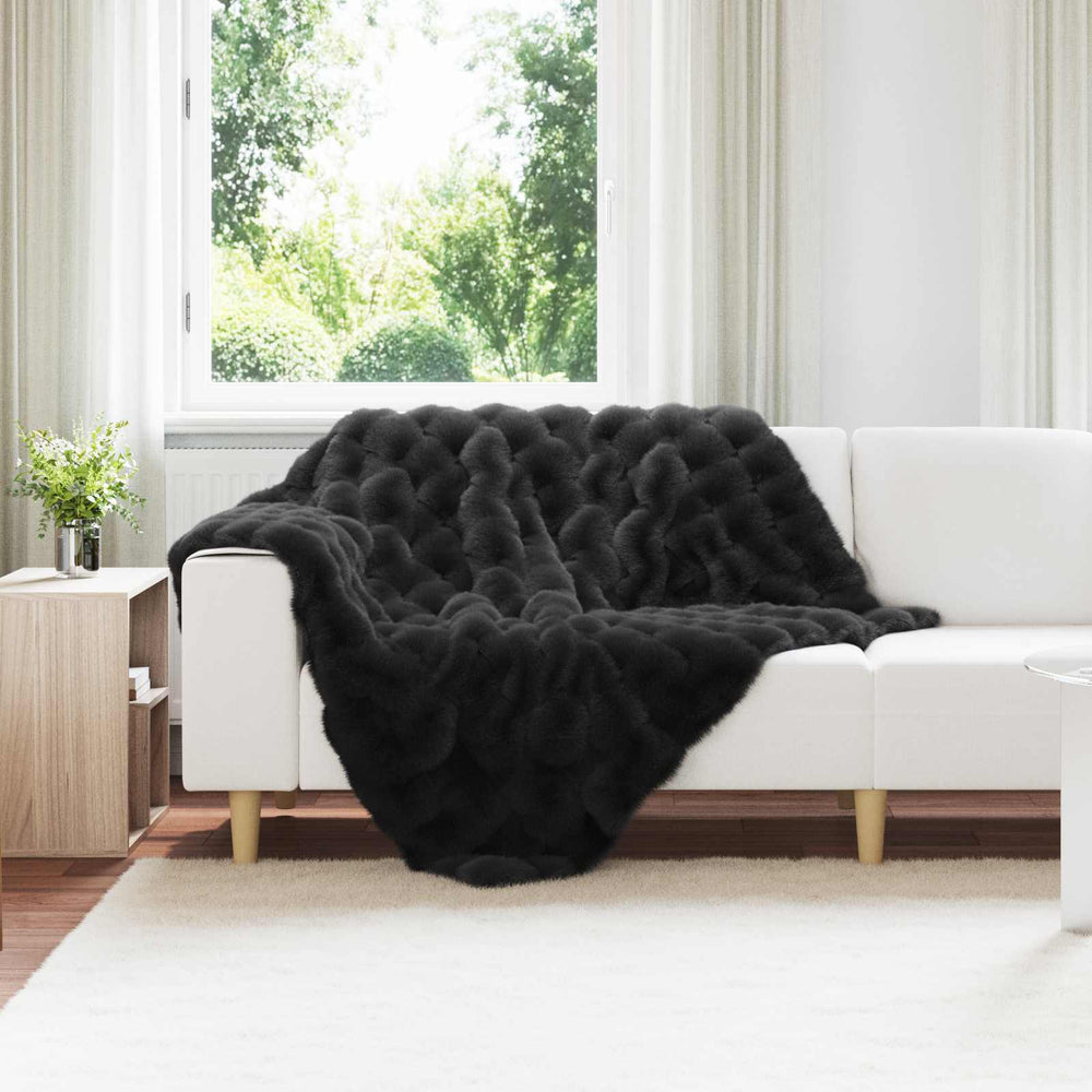 Vidaxl neppels konijnenbont deken olite zwart 130 x 150 cm polyester