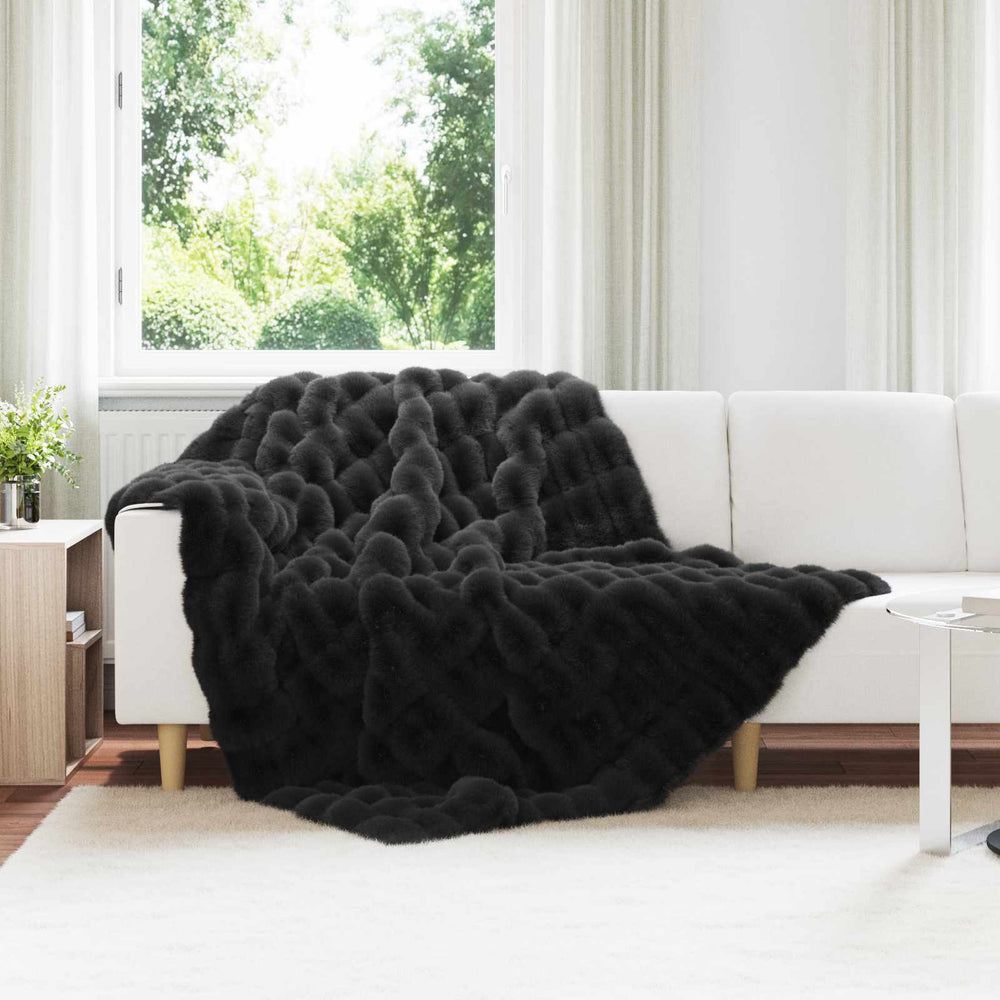 Vidaxl neppels konijnenbont deken olite zwart 150 x 220 cm polyester