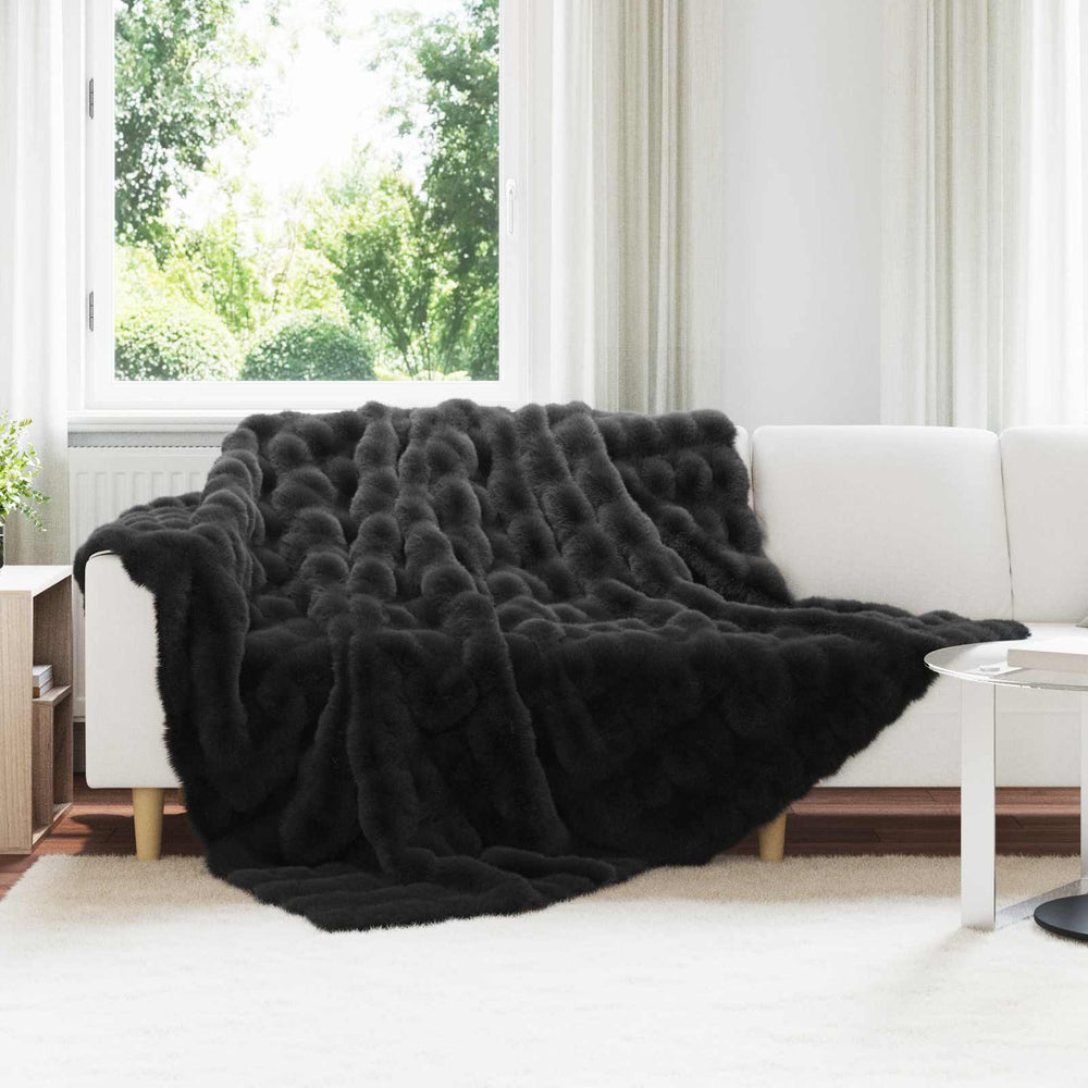 Vidaxl neppels konijnenbont deken olite zwart 240 x 270 cm polyester