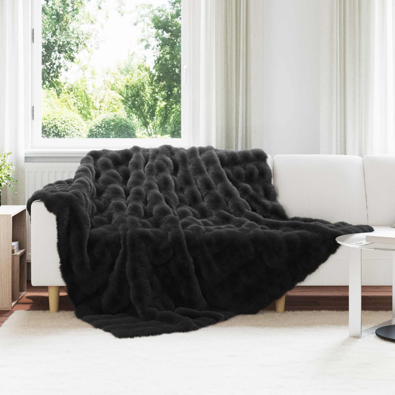 Vidaxl neppels konijnenbont deken olite 4 pcs zwart 240 x 270 cm