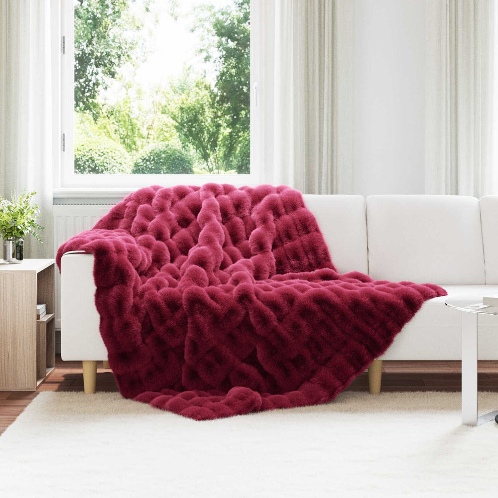 Vidaxl neppels konijnenbont deken olite bordeaux rood 150 x 220 cm
