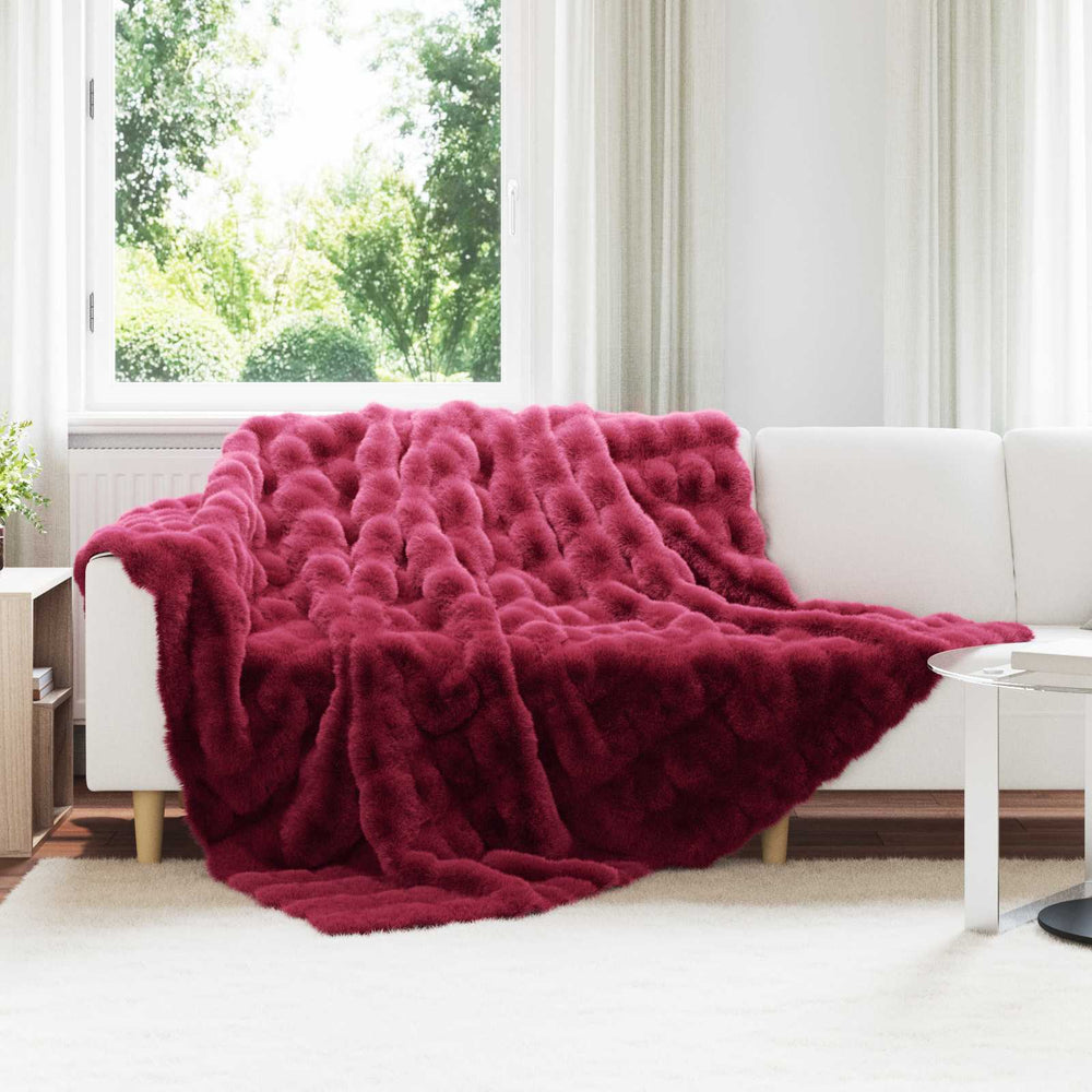 Vidaxl neppels konijnenbont deken olite bordeaux rood 240 x 270 cm