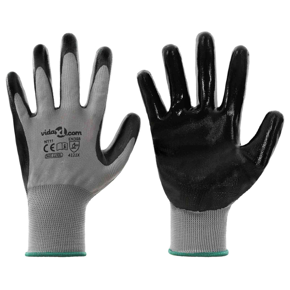 Vidaxl werkhandschoenen 12 pcs grijs en zwart 11 xxl polyester