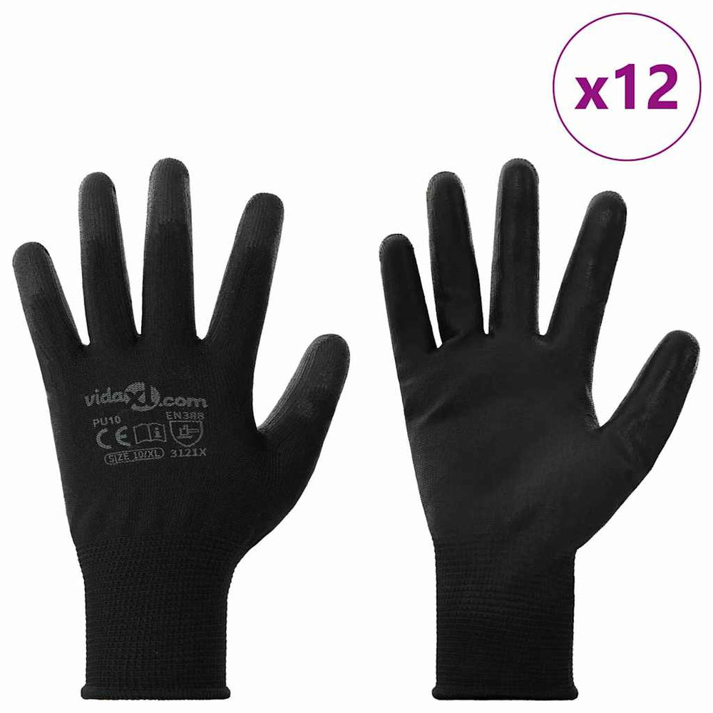 Vidaxl werkhandschoenen 12 pcs zwart 10 xl polyester