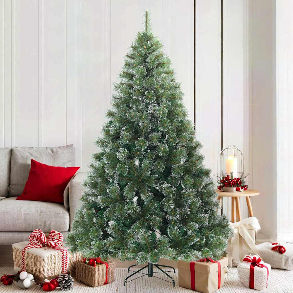 Vidaxl kunst kerstboom met geveerde takken, sneeuw bedekt groen 180 cm