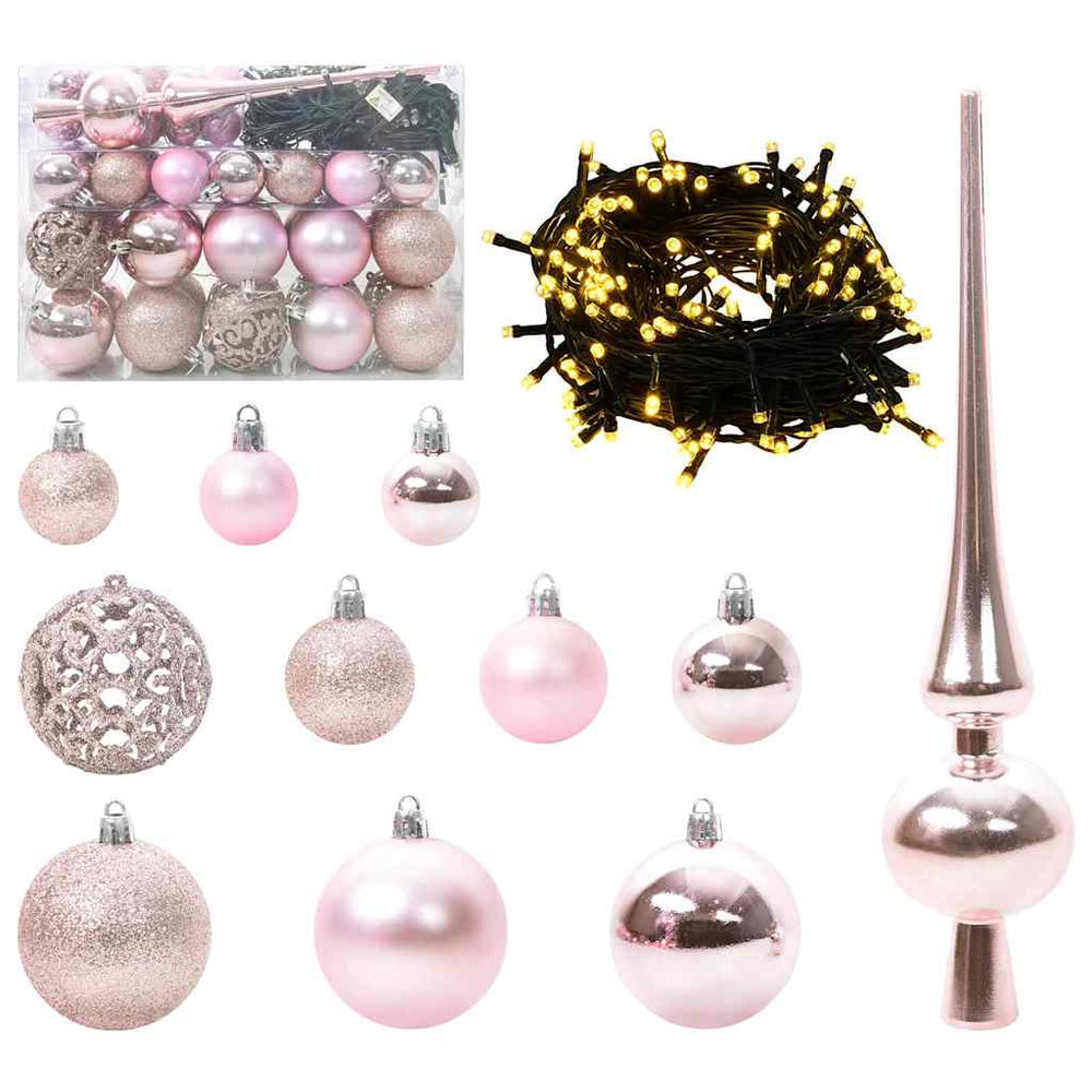 Vidaxl kerstbal set met 150 led 61 pcs roze kunststof