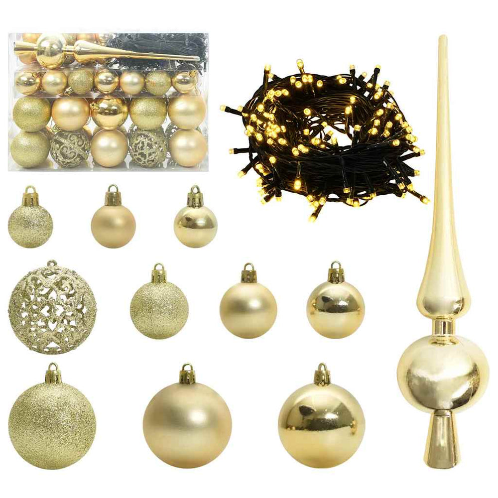 Vidaxl kerstbal set met 150 led 61 pcs goud kunststof