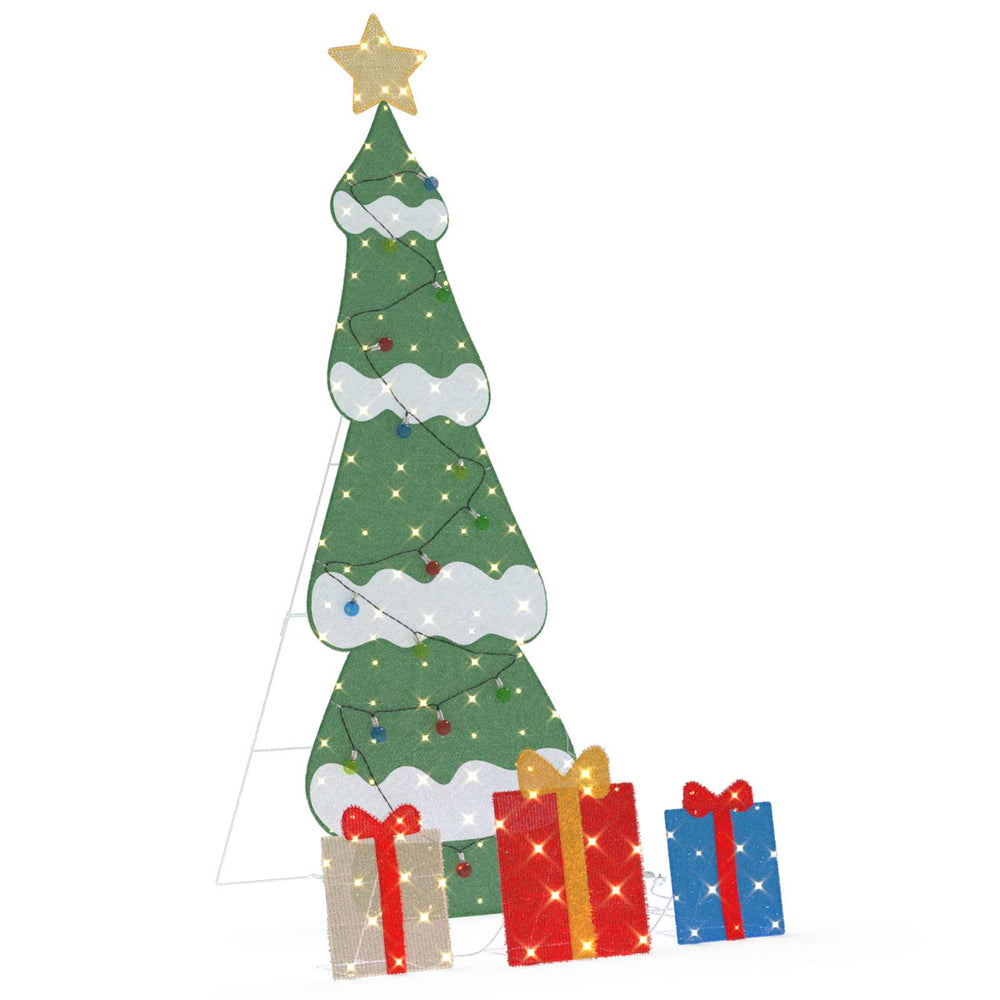 Vidaxl verlichte kerstboom met 3 cadeau dozen 2d warm wit 150 cm