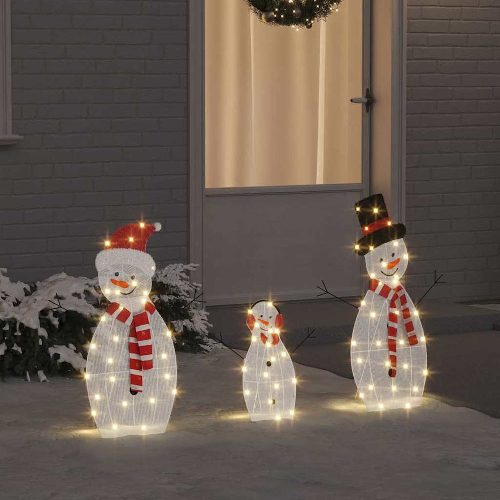 Vidaxl verlichte sneeuwpop familie 3 pcs warmwit polyester