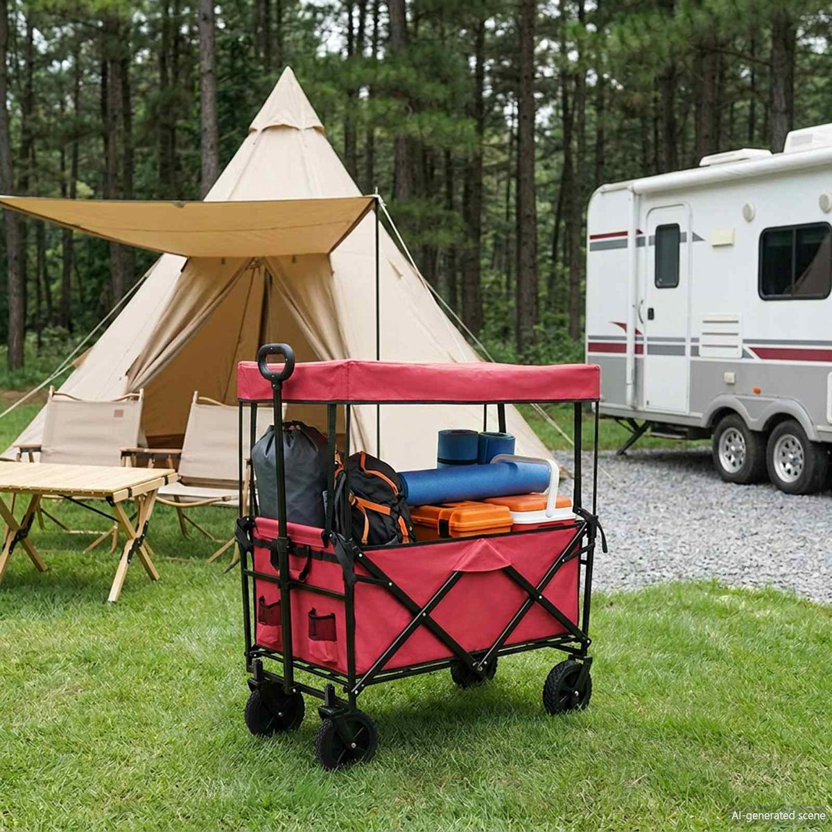 Vidaxl vouwbare winkelwagentje met remmen rood 105 x 56,5 x 116 cm