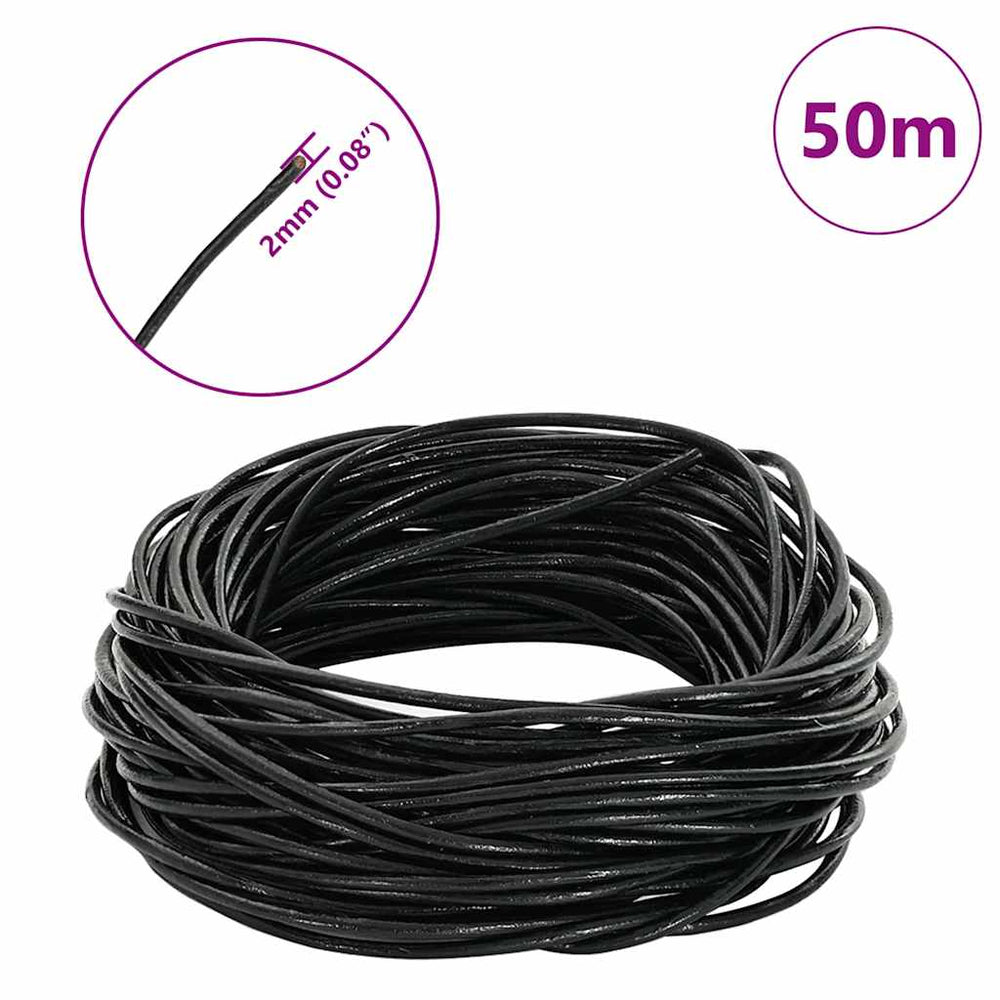 Vidaxl leren koord zwart ø2 mm x 50 m leer