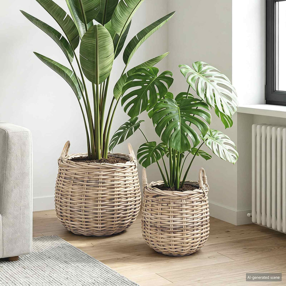 Vidaxl plantermand met opslag 2 pcs grijs lacak riet
