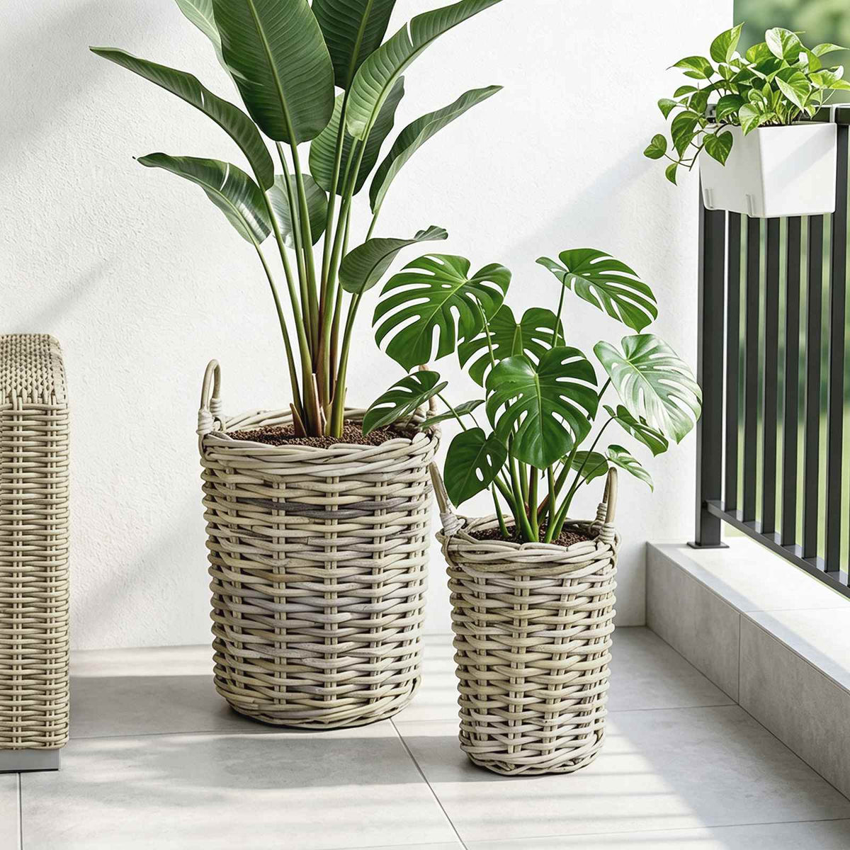 Vidaxl plantmand met opslag gendt 2 st natuurlijk grijs kubu rattan