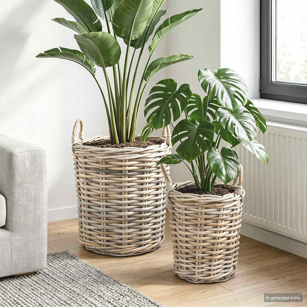 Vidaxl plantmand met opslag 2 pcs grijs kubu rattan
