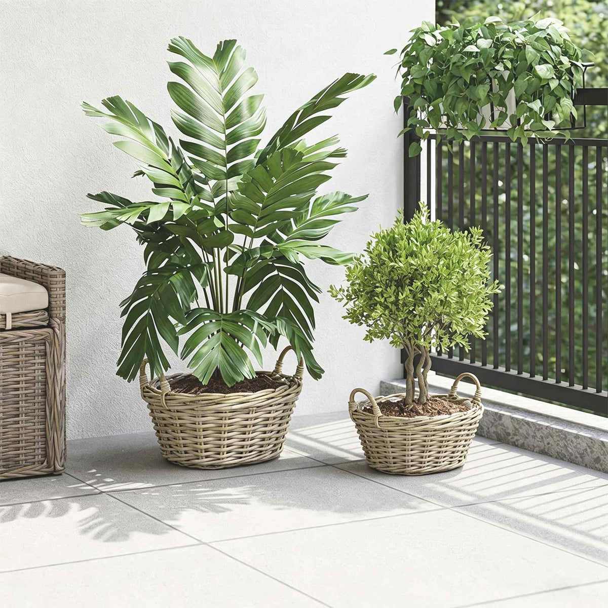 Vidaxl plantenmand met opslag gendt 2 st natuurlijk grijs kubu rattan