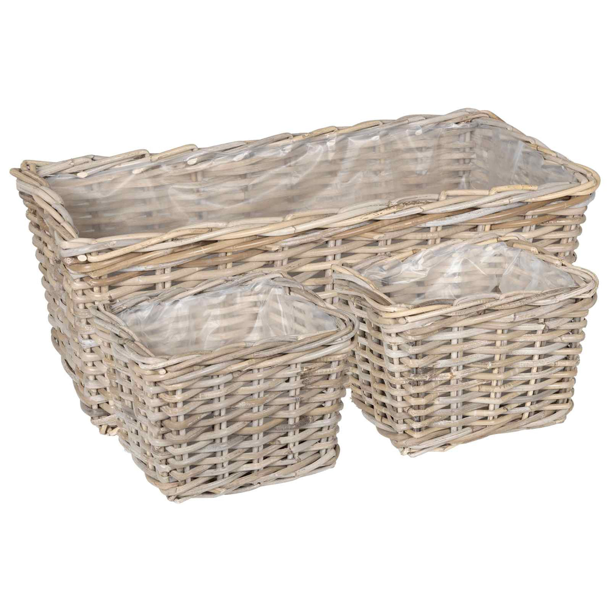 Vidaxl plantenmand met opslag gendt 3 st natuurlijk grijs kubu rattan