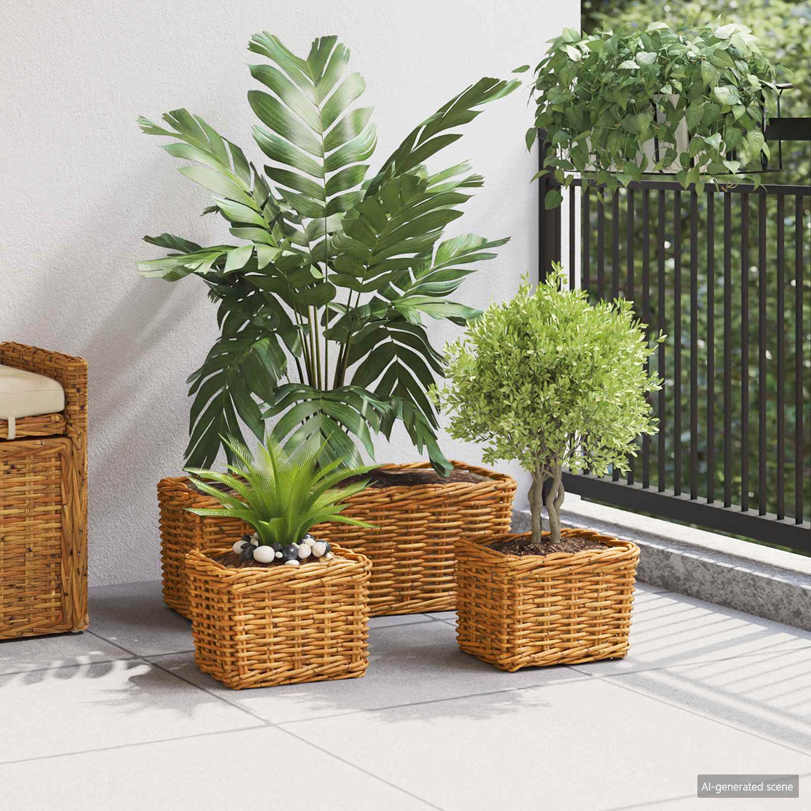 Vidaxl plantenmand met opslag 3 pcs bruin kubu rattan