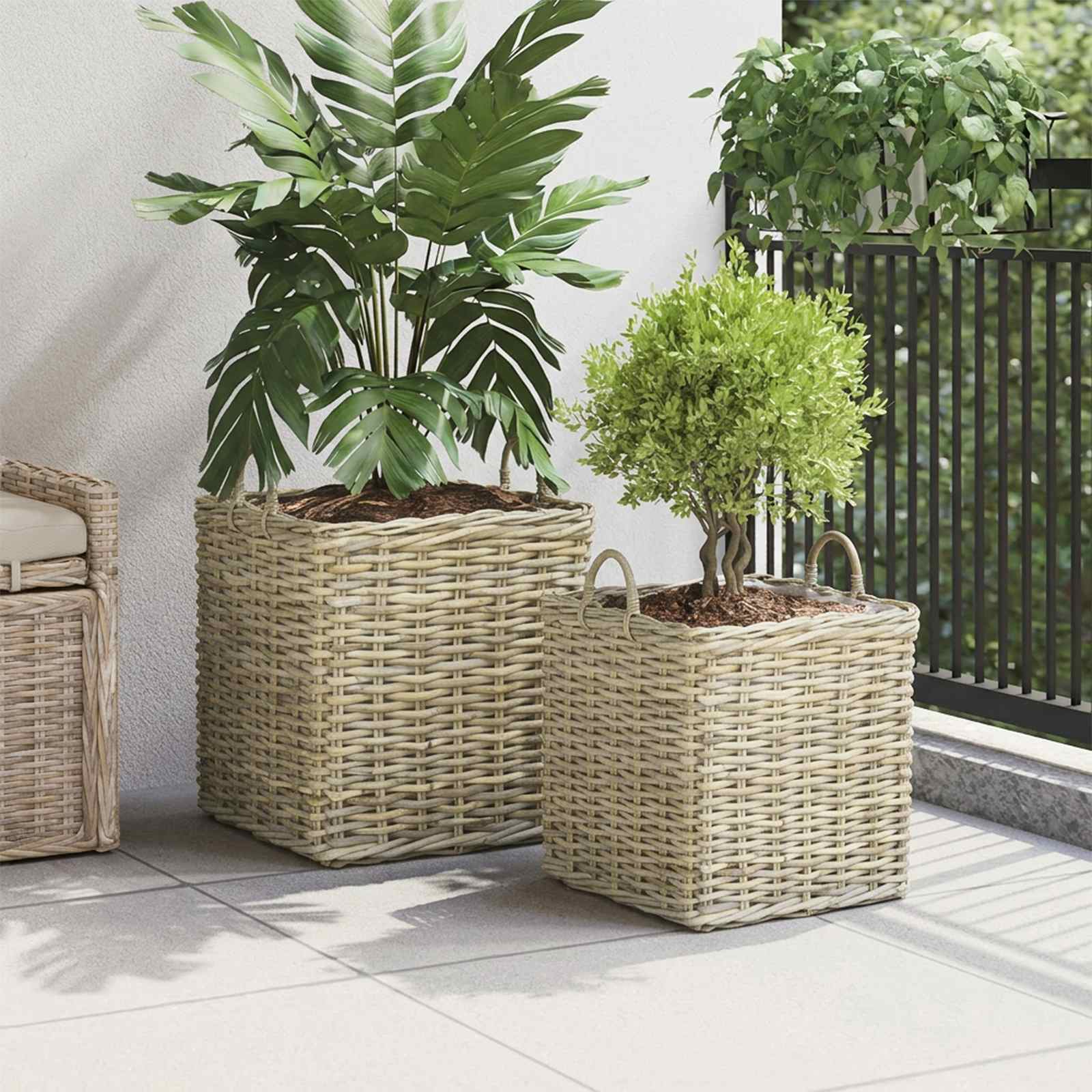Vidaxl plantenmand met opslag gendt 2 st natuurlijk grijs kubu rattan
