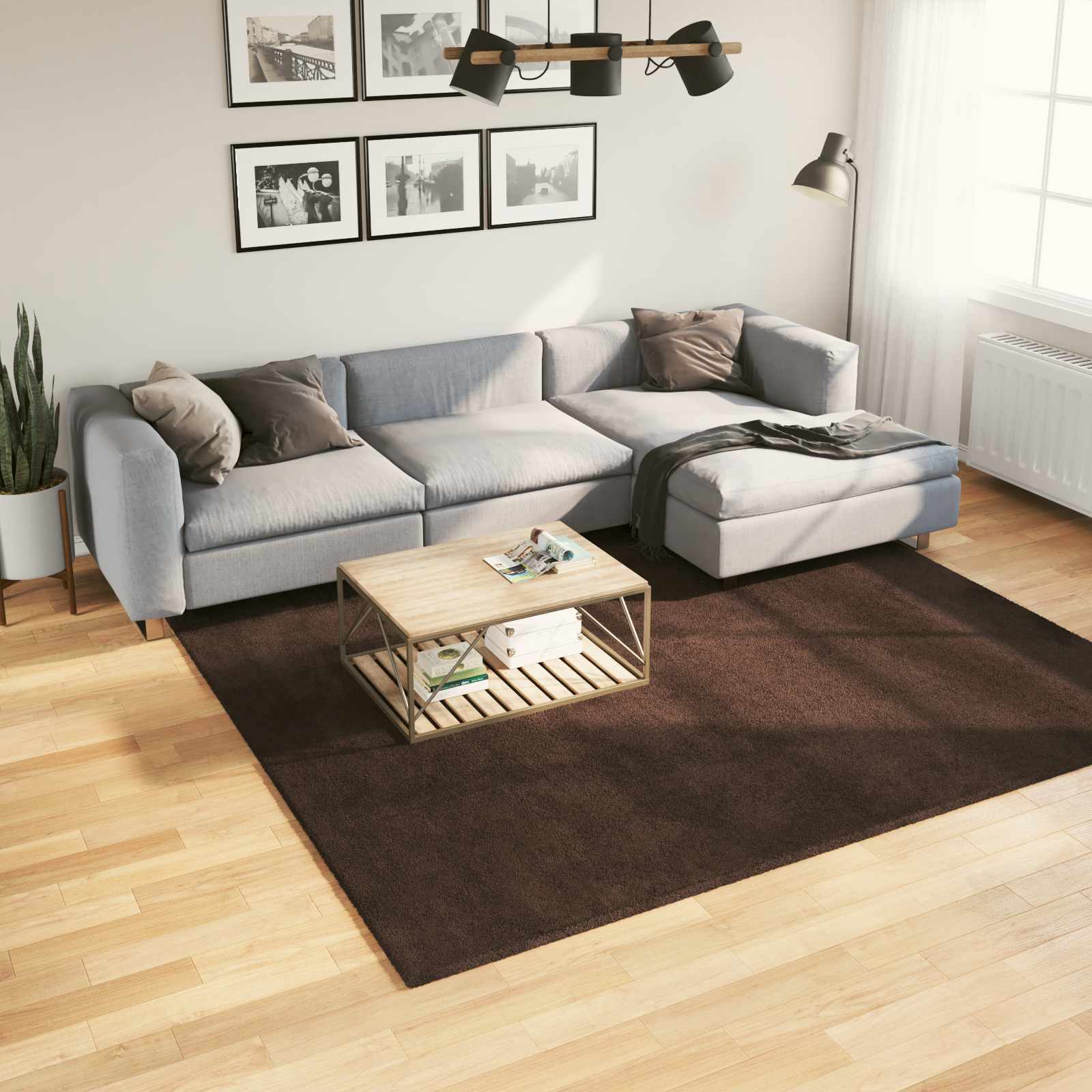 Vidaxl medium pile zachte en wasbare tapijt huarte bruin 240 x 240 cm