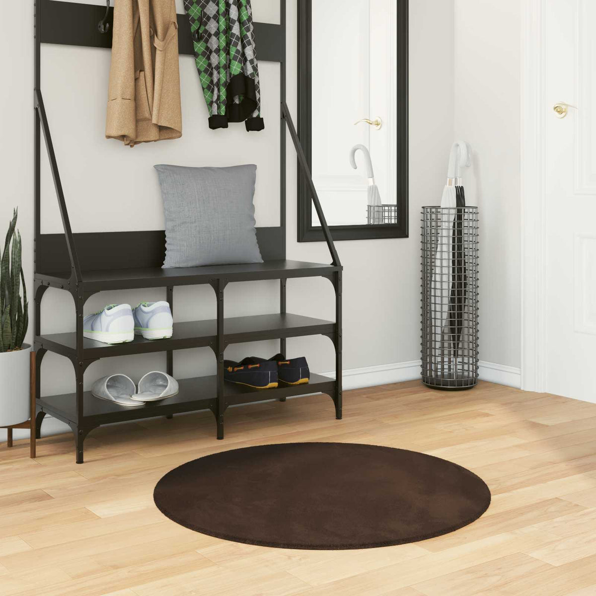 Vidaxl medium pile zachte en wasbare tapijt huarte bruin ø 80 cm