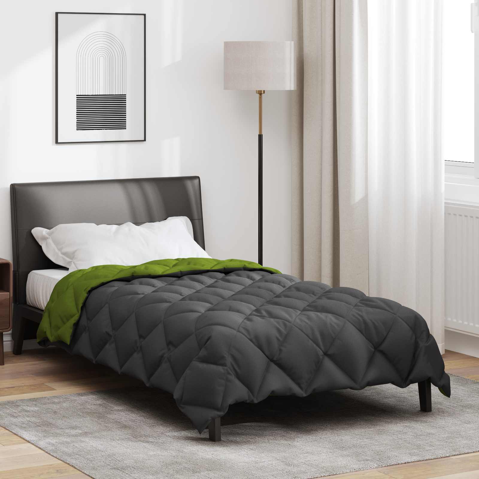 Vidaxl winter dekbed groen en antraciet 220 x 155 cm microfiber