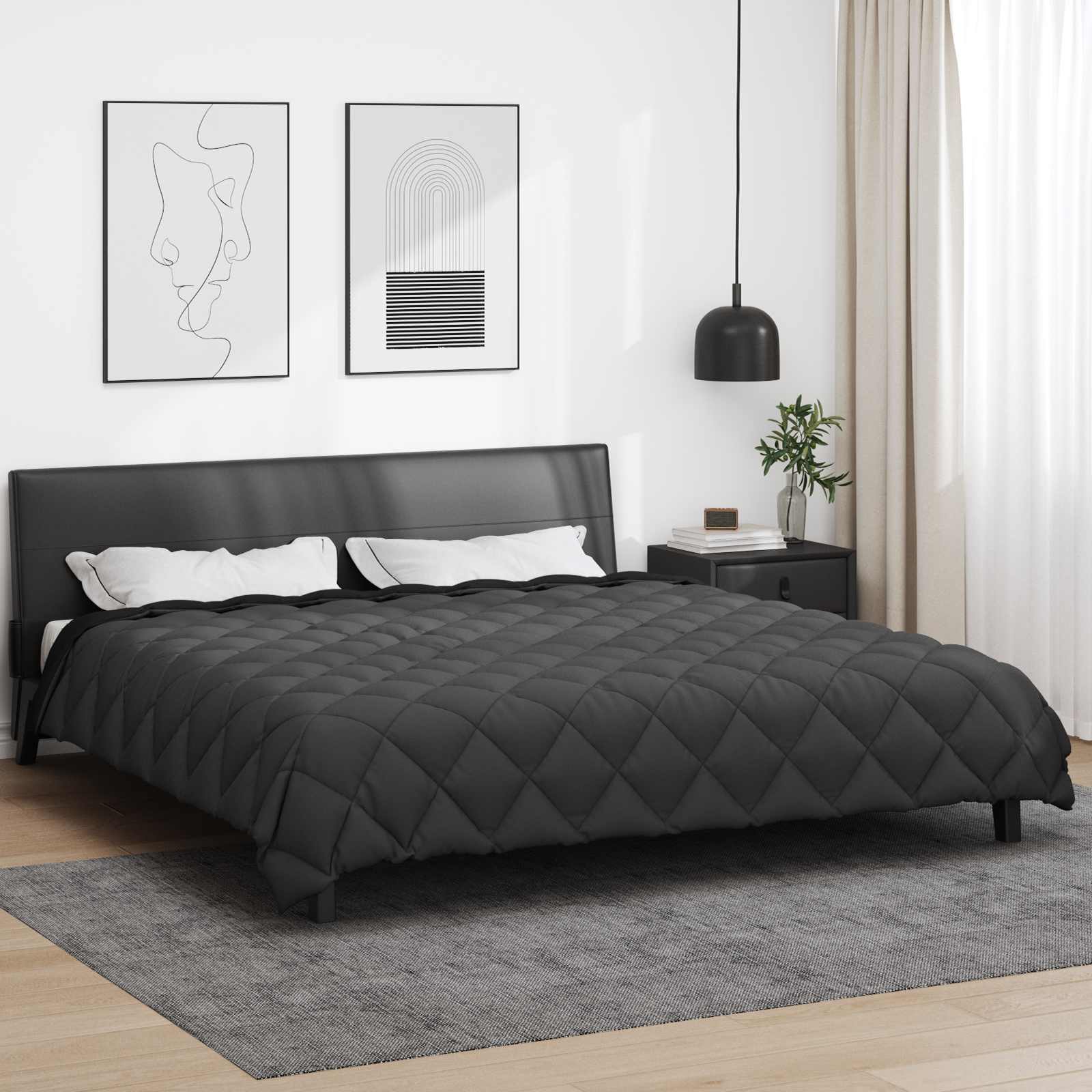 Vidaxl winter dekbed zwart en anthraciet 220 x 260 cm microfiber