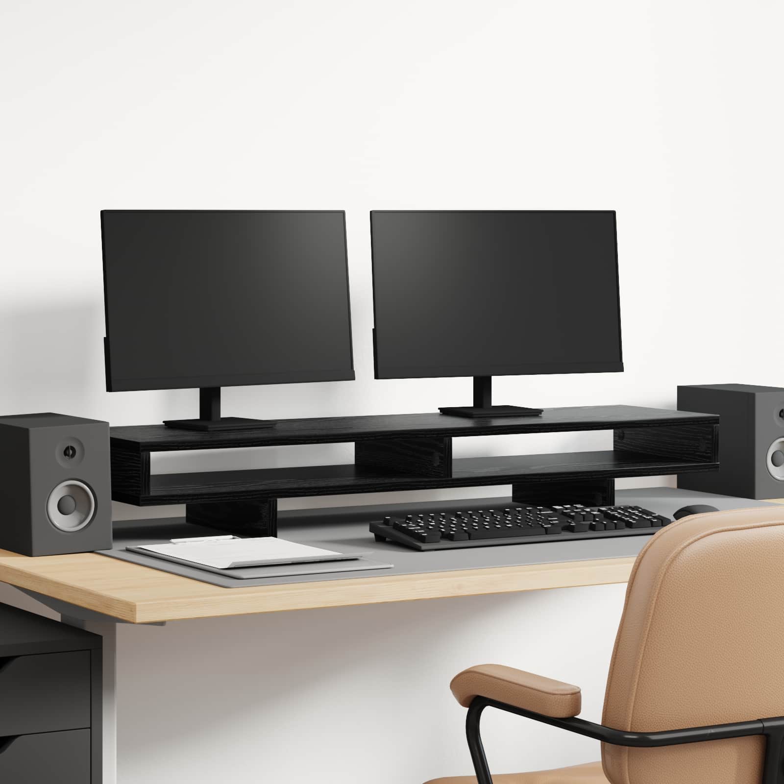 Vidaxl monitor stand met plank zwart 100 x 27 x 15 cm bewerkt hout