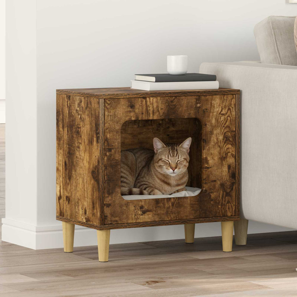 Vidaxl kattenhuis gerookt eiken 51 x 30 x 52 cm bewerkt hout