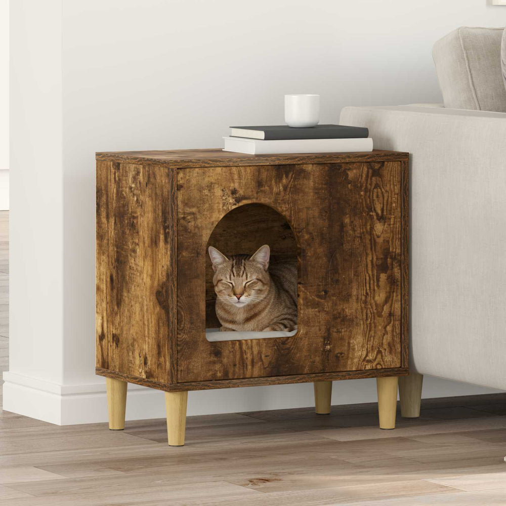 Vidaxl kattenhuis gerookt eiken 51 x 30 x 52 cm bewerkt hout