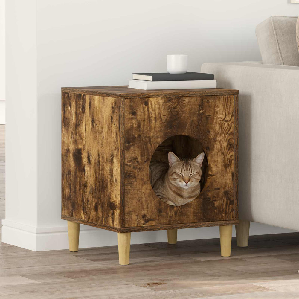 Vidaxl kattenhuis gerookt eiken 42,5 x 40 x 53 cm bewerkt hout