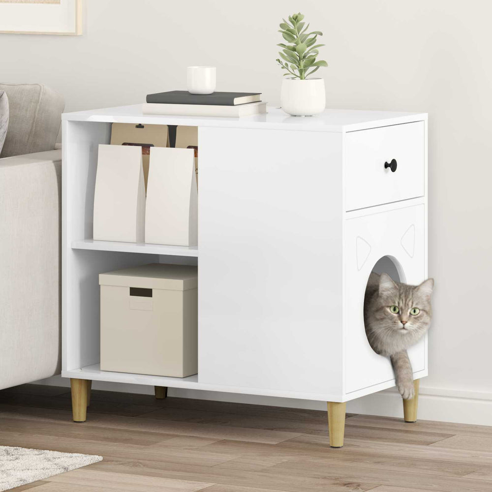 Vidaxl kattenhuis glanzend wit 72 x 42,5 x 70 cm bewerkt hout