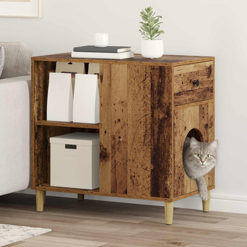 Vidaxl kattenhuis oudhout 72 x 42,5 x 70 cm bewerkt hout