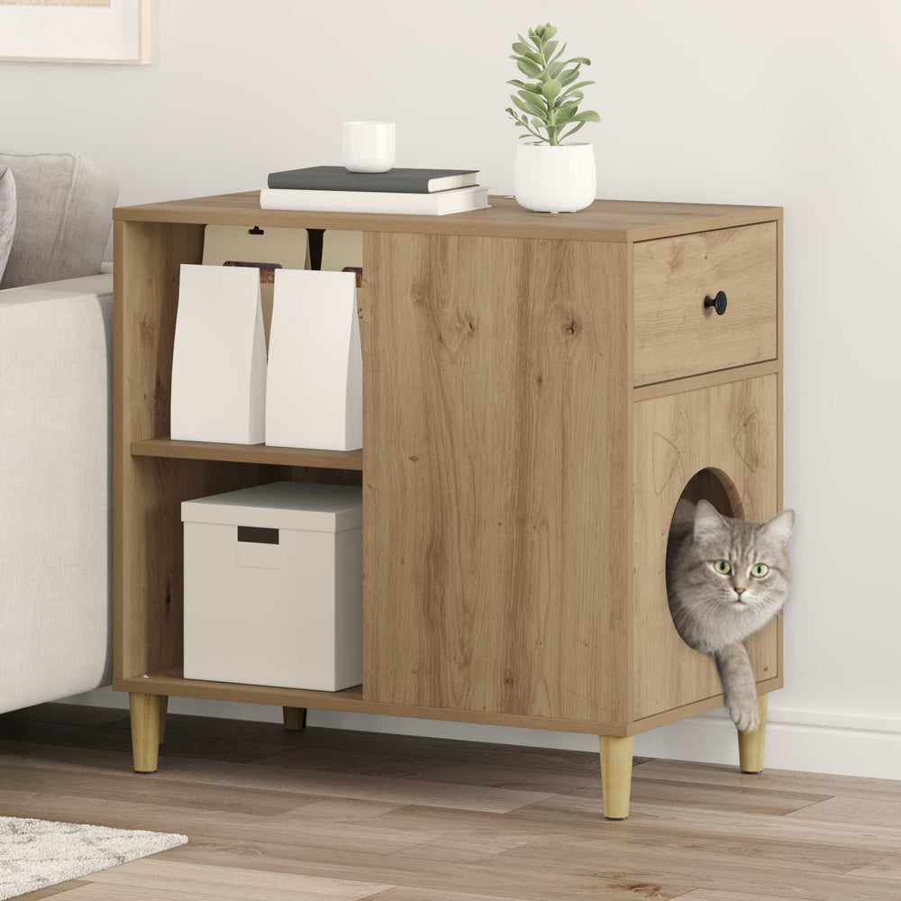 Vidaxl kattenhuis ambachtelijk eiken 72 x 42,5 x 70 cm bewerkt hout