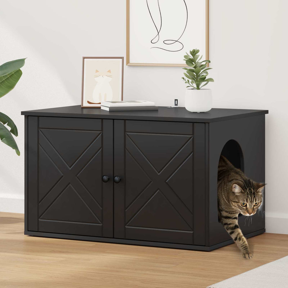 Vidaxl kattenhuis zwart 85 x 55 x 50,5 cm bewerkt hout