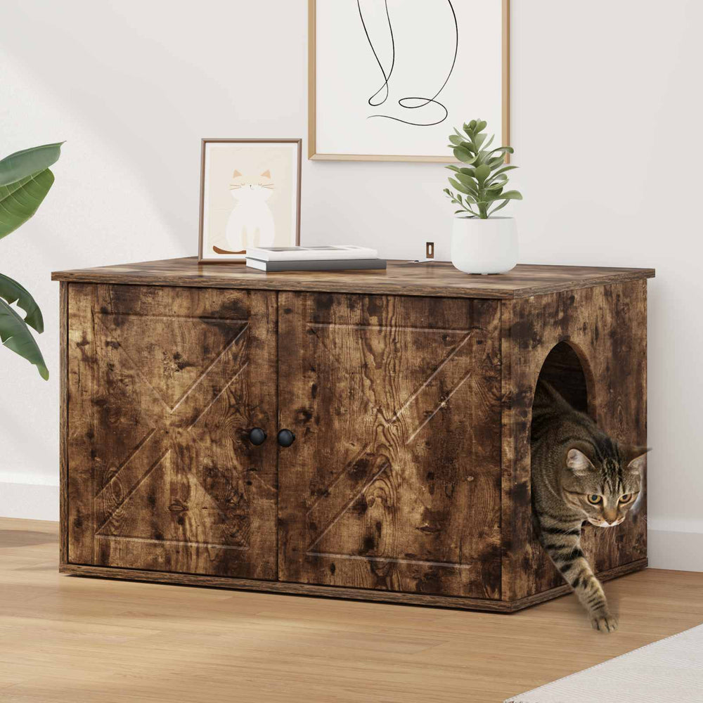Vidaxl kattenhuis gerookt eiken 85 x 55 x 50 cm bewerkt hout