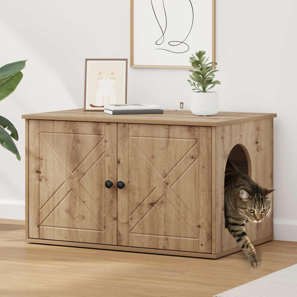 Vidaxl kattenhuis ambachtelijk eiken 85 x 55 x 50 cm bewerkt hout