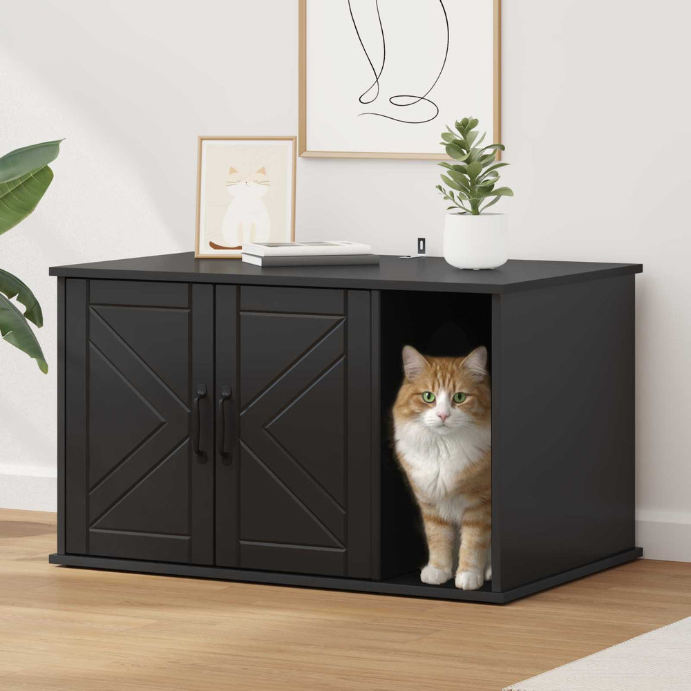 Vidaxl kattenhuis zwart 85 x 55 x 50 cm bewerkt hout