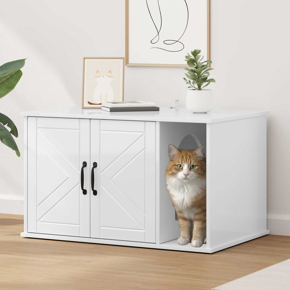 Vidaxl kattenhuis glanzend wit 85 x 55 x 50 cm bewerkt hout
