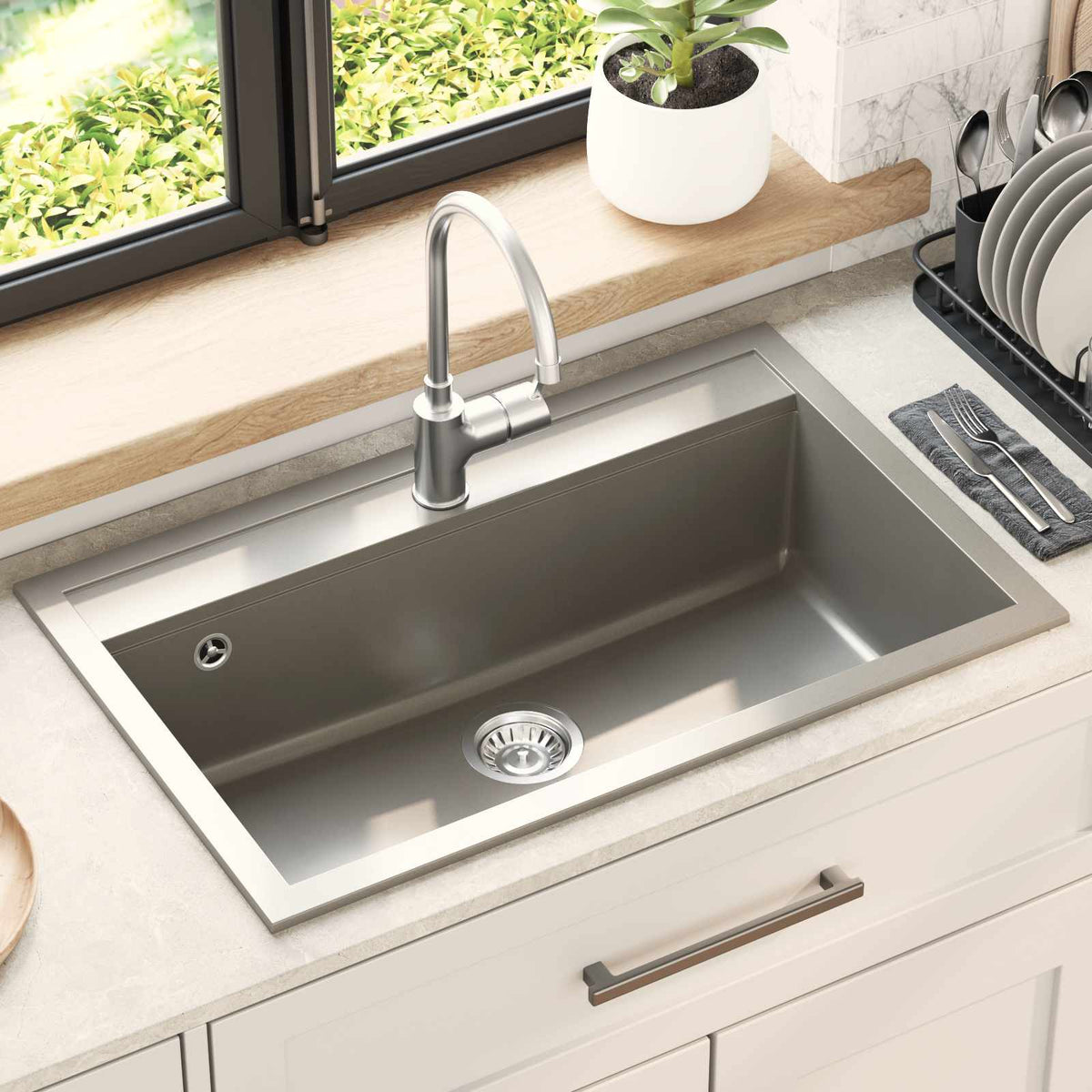 Vidaxl wasbak graniet 795 x 505 mm grijs