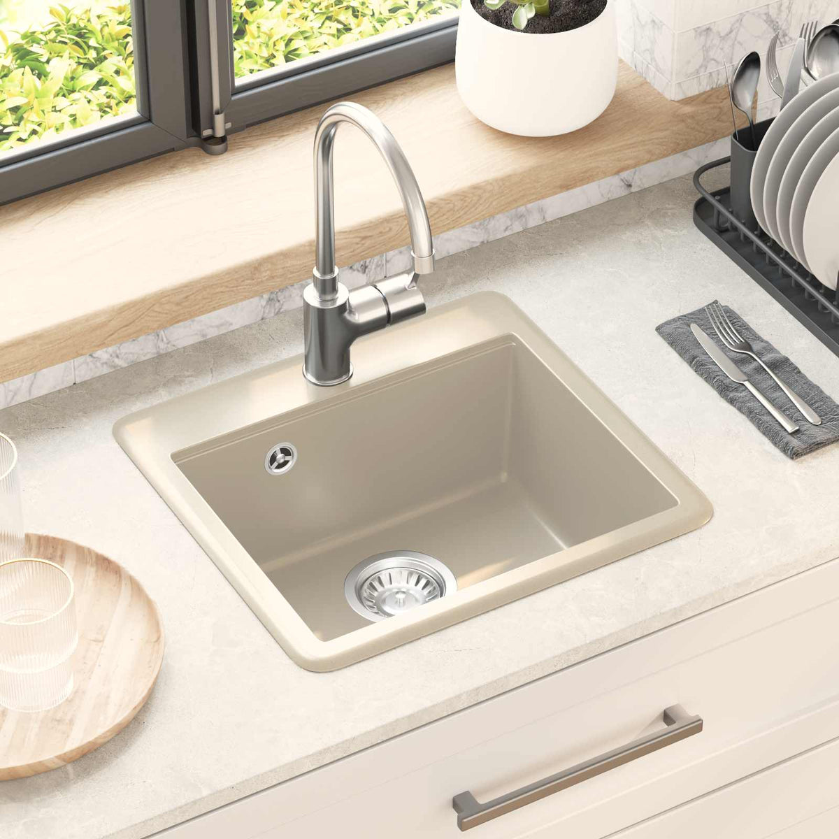 Vidaxl wasbak 80% kwarts en 20% hars 470 x 440 mm beige