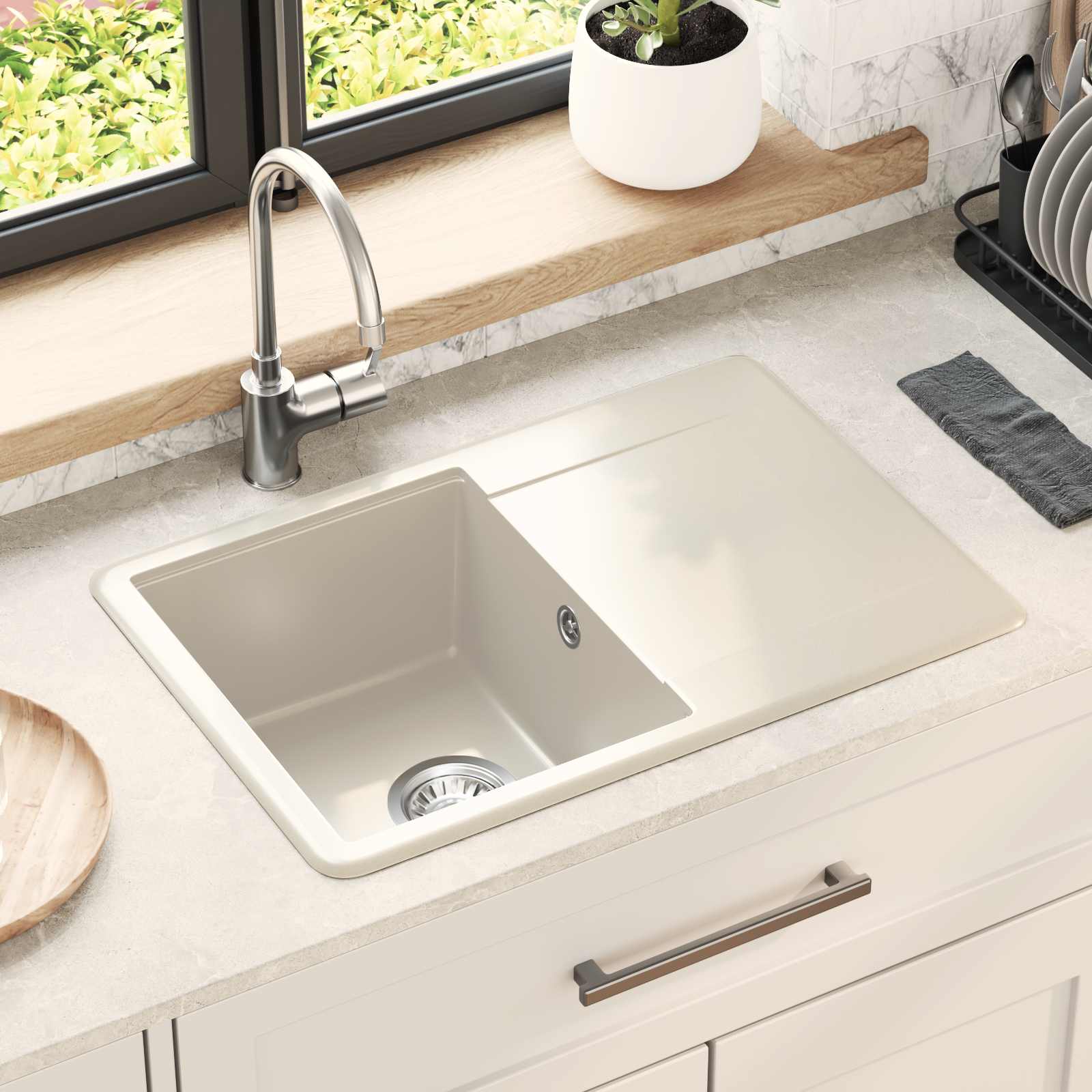 Vidaxl wasbak 80% kwarts en 20% hars 670 x 460 mm beige