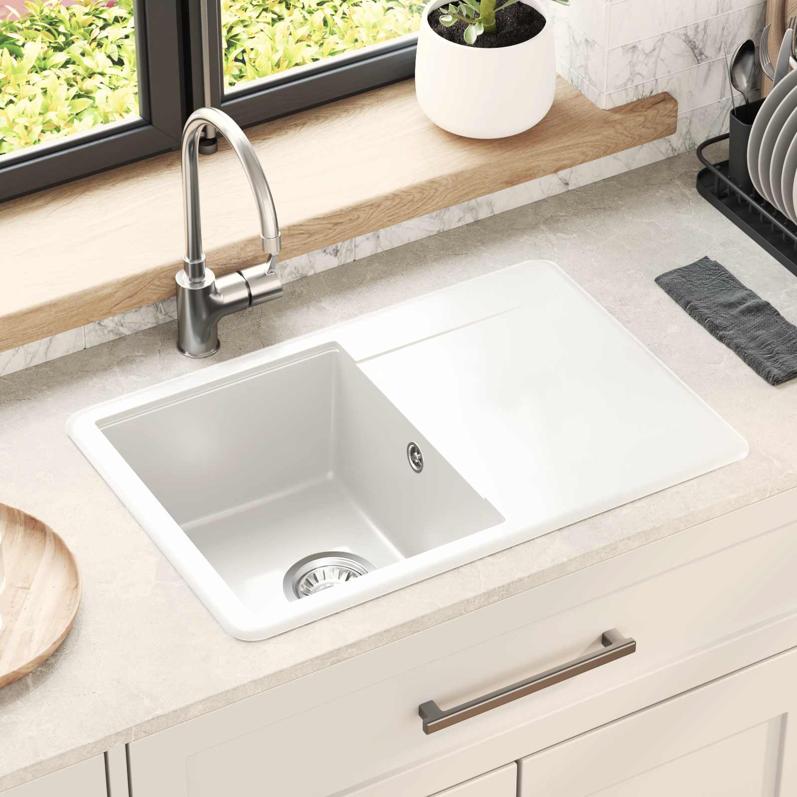 Vidaxl wasbak 80% kwarts en 20% hars 670 x 460 mm wit