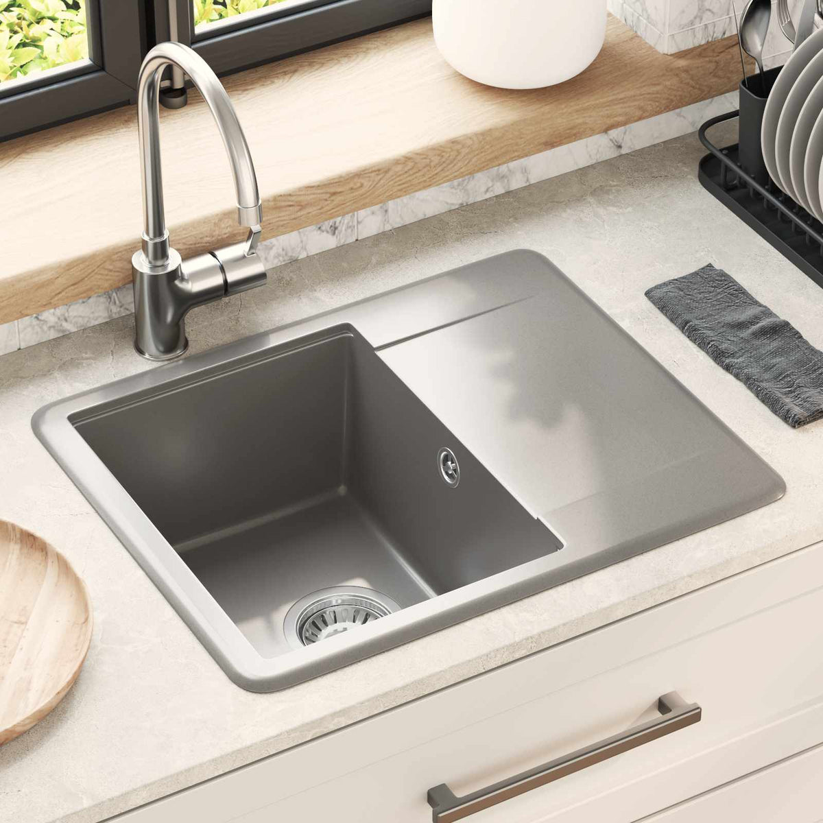 Vidaxl wasbak 80% kwarts en 20% hars 560 x 460 mm grijs