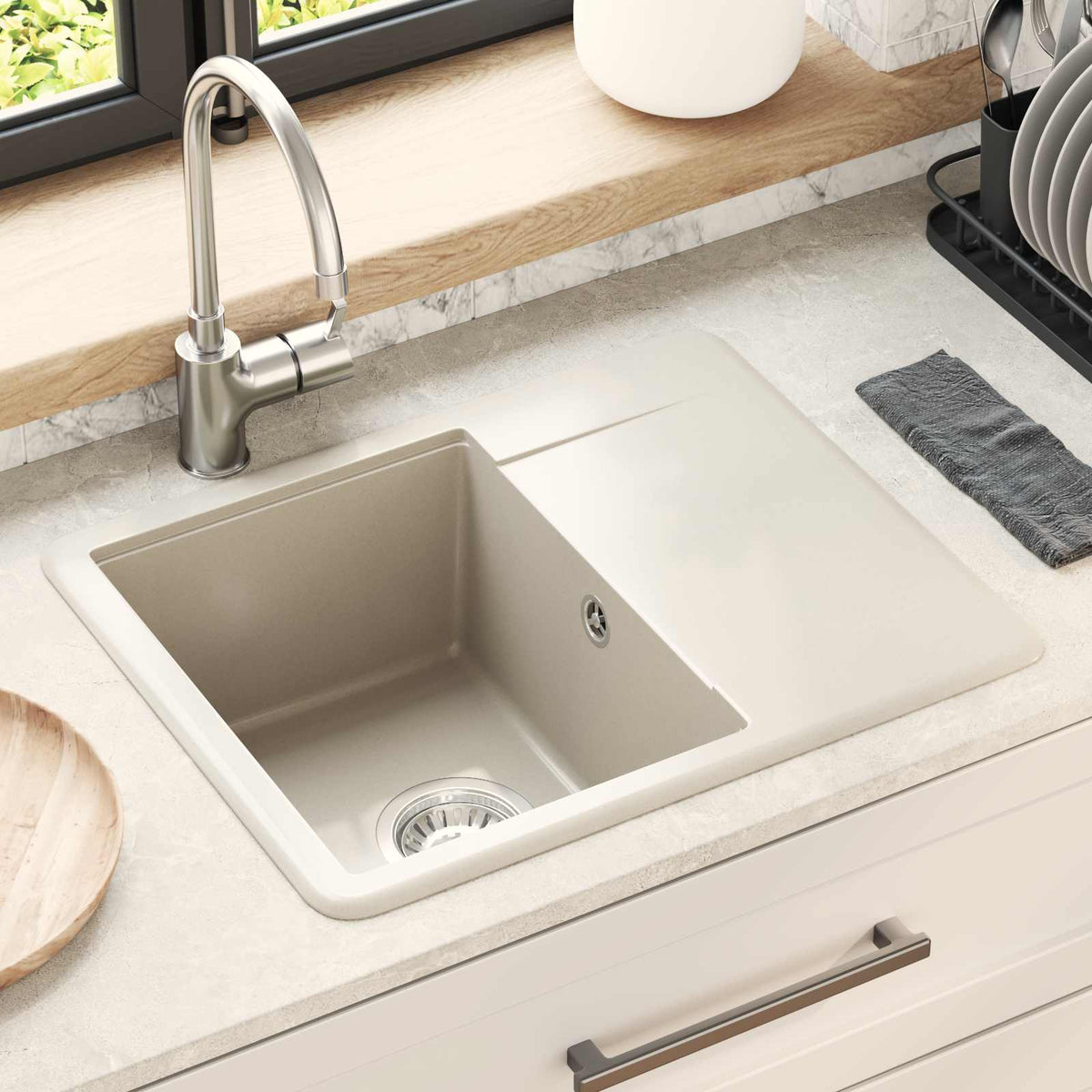 Vidaxl wasbak 80% kwarts en 20% hars 560 x 460 mm beige