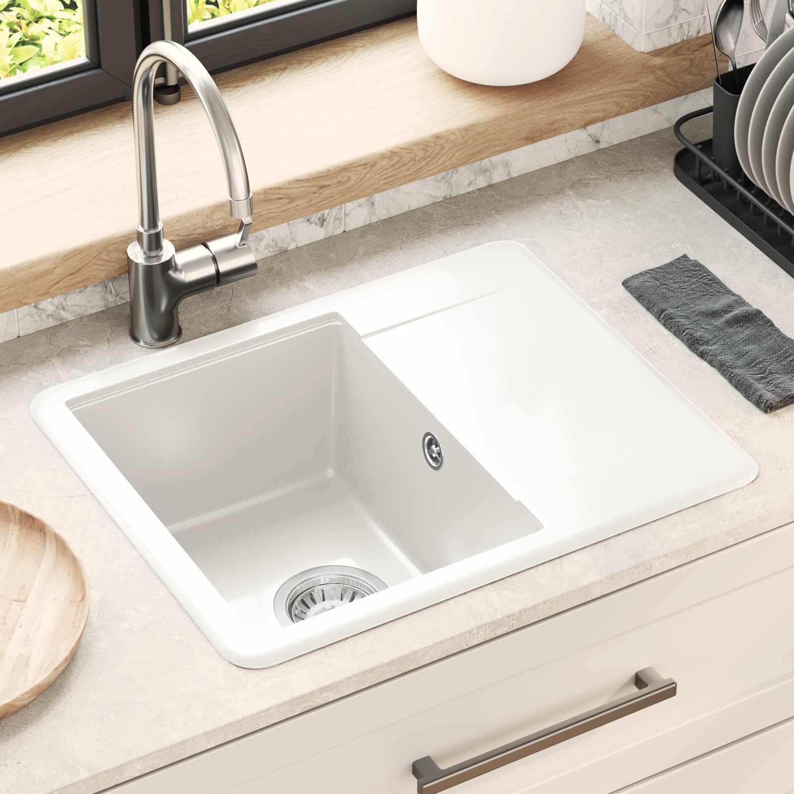 Vidaxl wasbak 80% kwarts en 20% hars 560 x 460 mm wit