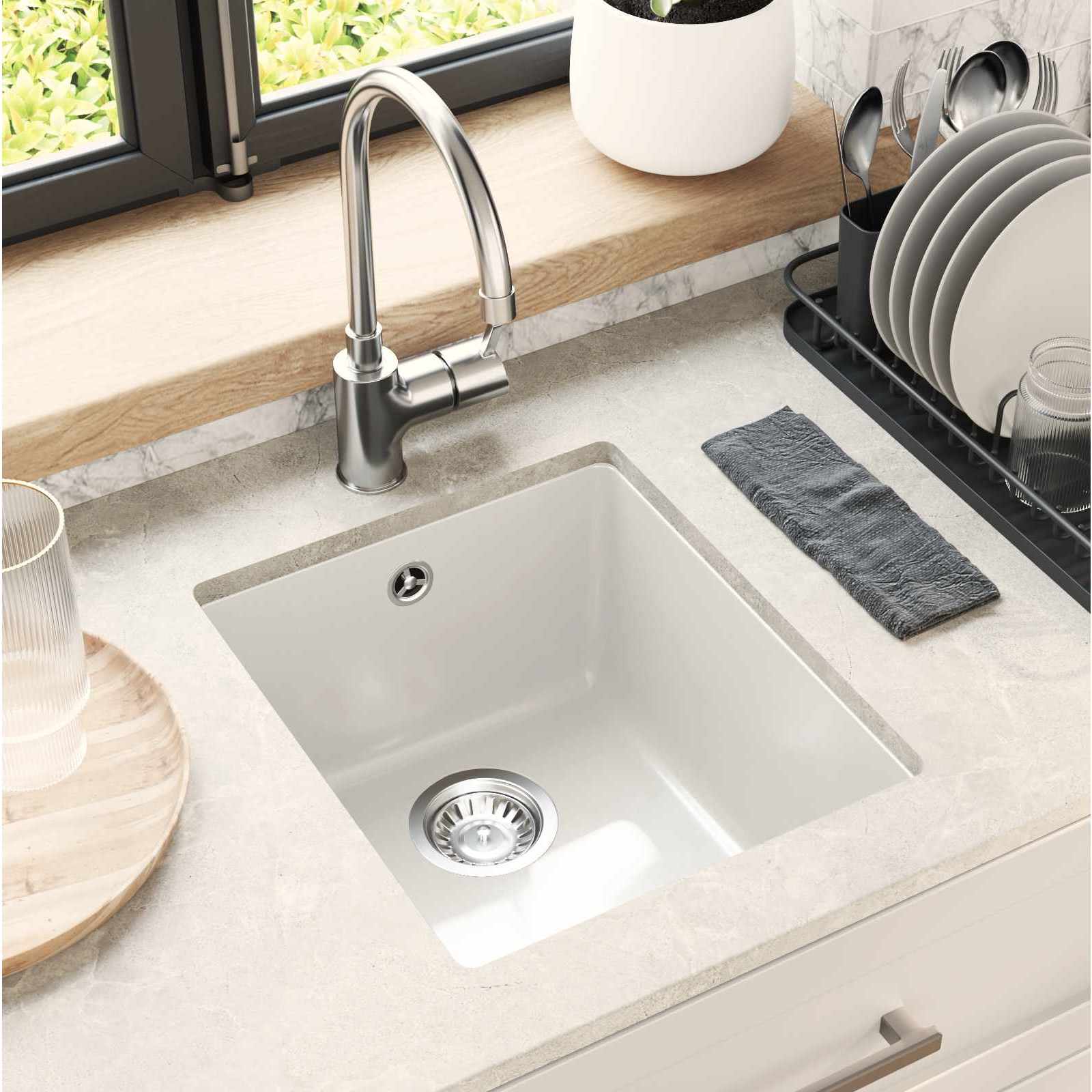 Vidaxl wasbak 80% kwarts en 20% hars 370 x 460 mm wit