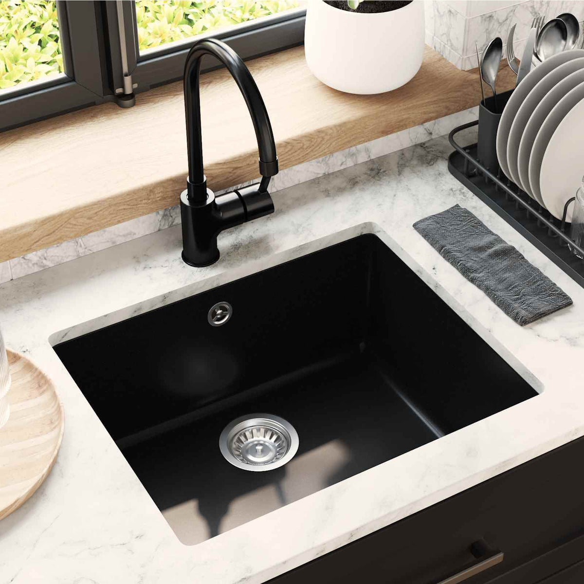 Vidaxl wasbak 80% kwarts en 20% hars 530 x 460 mm zwart