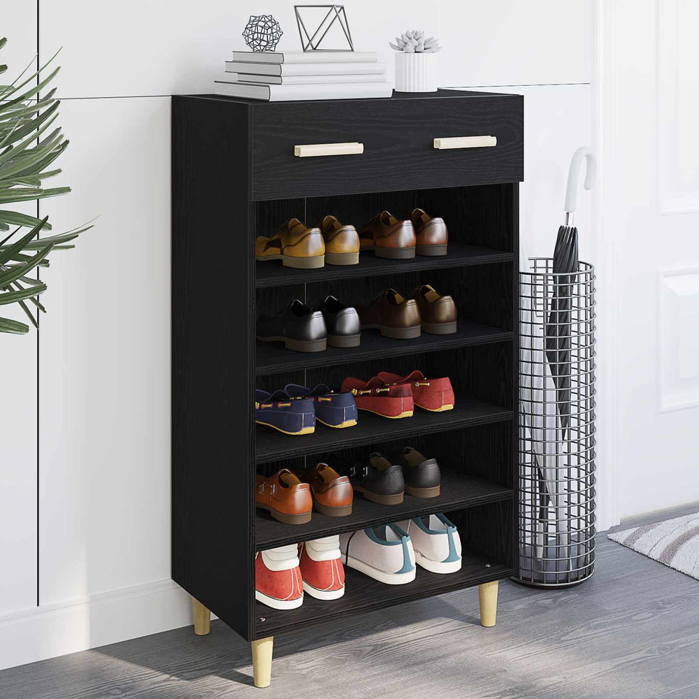 Vidaxl schoenenkast met lade zwart eiken 60 x 35 x 105 cm bewerkt hout